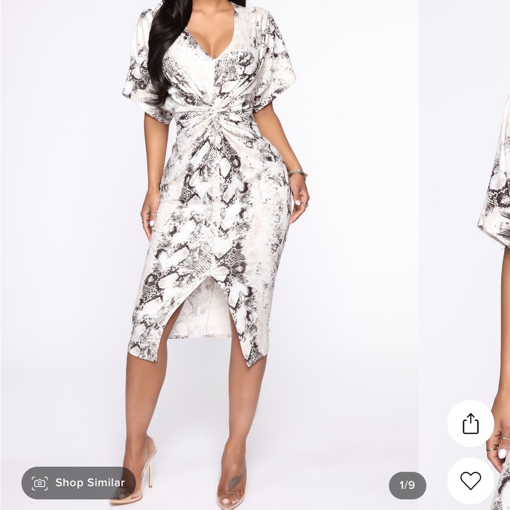 FN Elegant Black and White Snake Print Women's Midi Dress